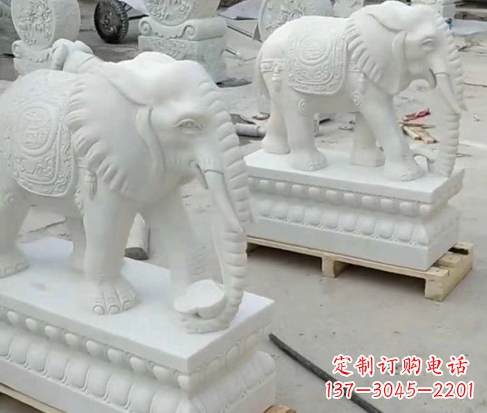 上海招财动物汉白玉大象石雕 (2)