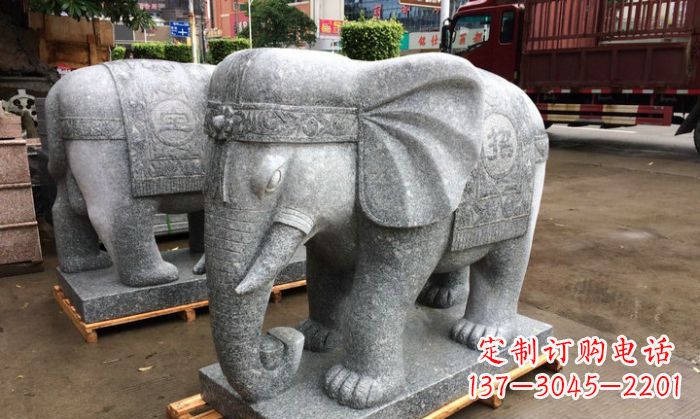 上海招财进宝芝麻灰大象石雕 (3)