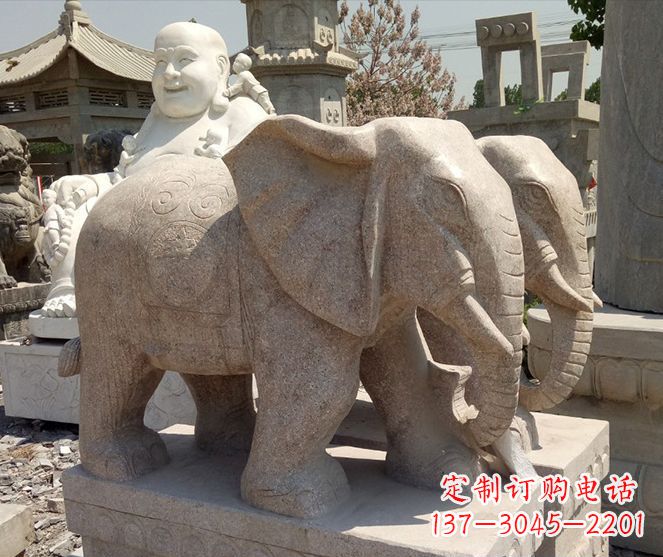 上海招财晚霞红大象石雕 (2)