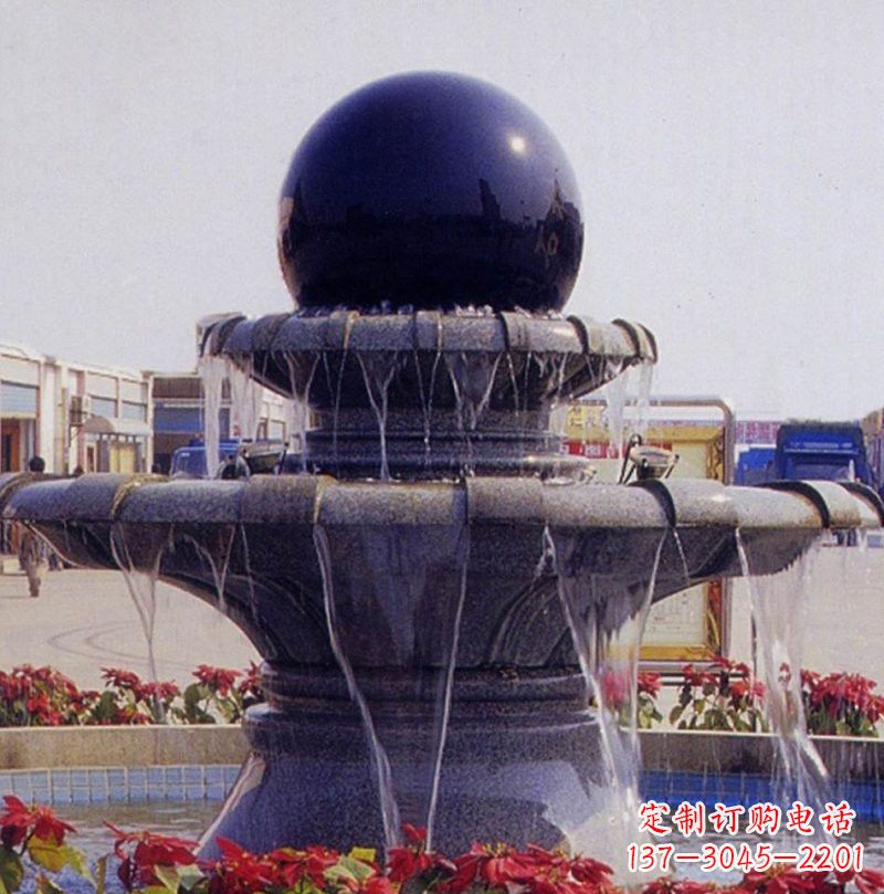 上海中国黑双层风水球喷泉石雕