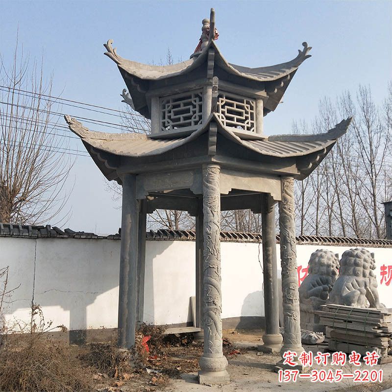 上海中式双层石雕凉亭