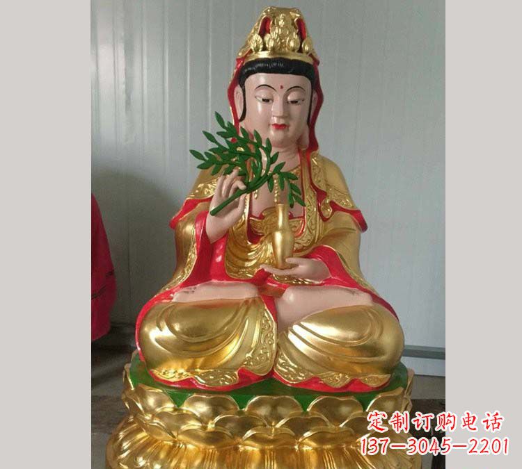上海铸铜贴金杨柳观音雕塑