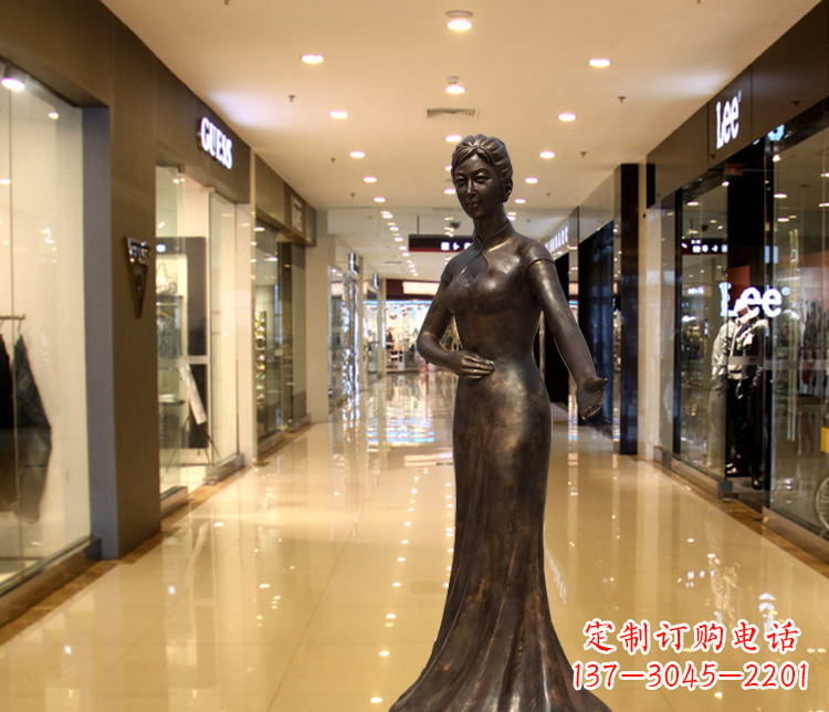 上海穿旗袍的迎宾女人铜雕