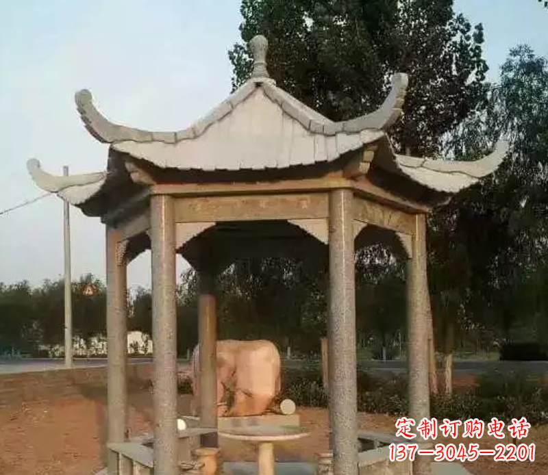 上海公园景观大理石六角石雕凉亭